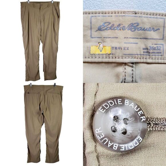 Eddie Bauer TravexPants Mens 36x32 Khaki Hiking Stretch Nylon Straight Leg - Picture 1 of 9